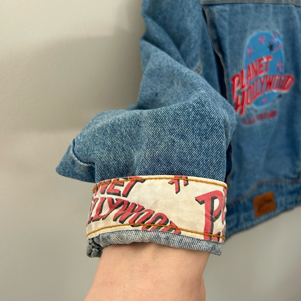 Vintage Blue Denim Jean Jacket with Red Script - Picture 8 of 10